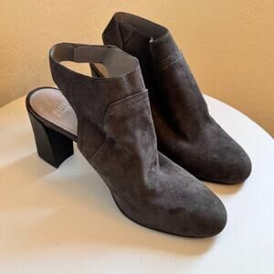 EUC Eileen Fisher Grey Suede Close Toe Slingback Heeled Bootie Size 11